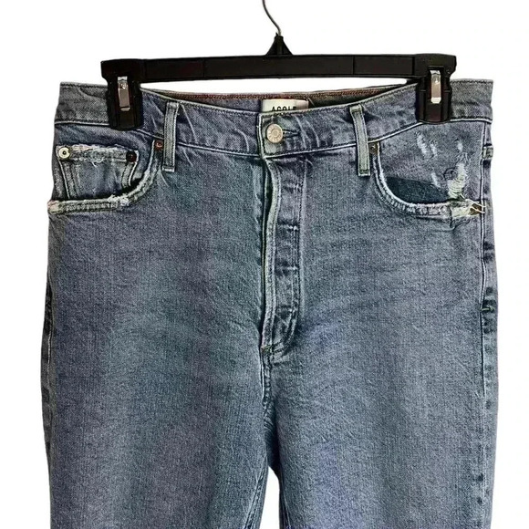 Agolde Nico High Rise Straight Jeans Raw Hem Distressed Organic Cotton Size 29 - Picture 3 of 9
